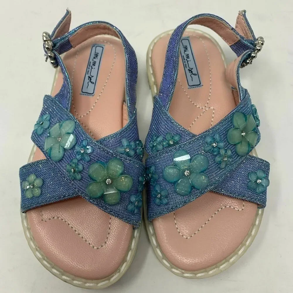 Mi Mi‎ Sol cross strap with flower embellishment size 26 / 9.5 US